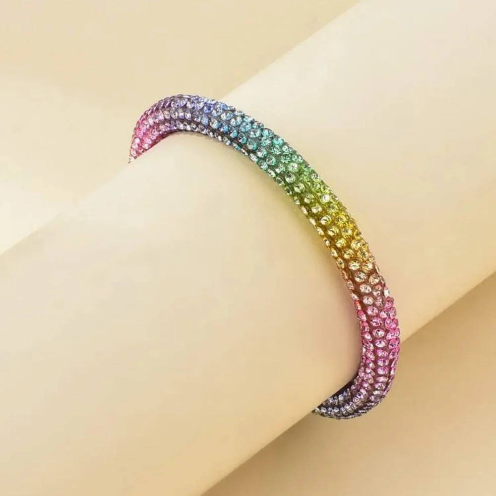 Rainbow Rhinestone Mesh Bracelet | Glitter “Crystaldust” Statement Jewelry